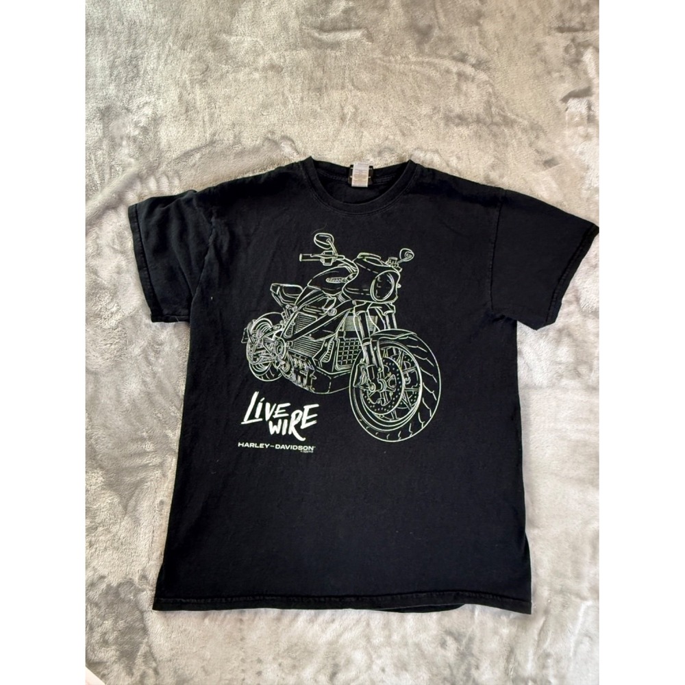 Harley-Davidson Live Wire Biker T-Shirt Mens M Black Crew Neck Short Sleeve